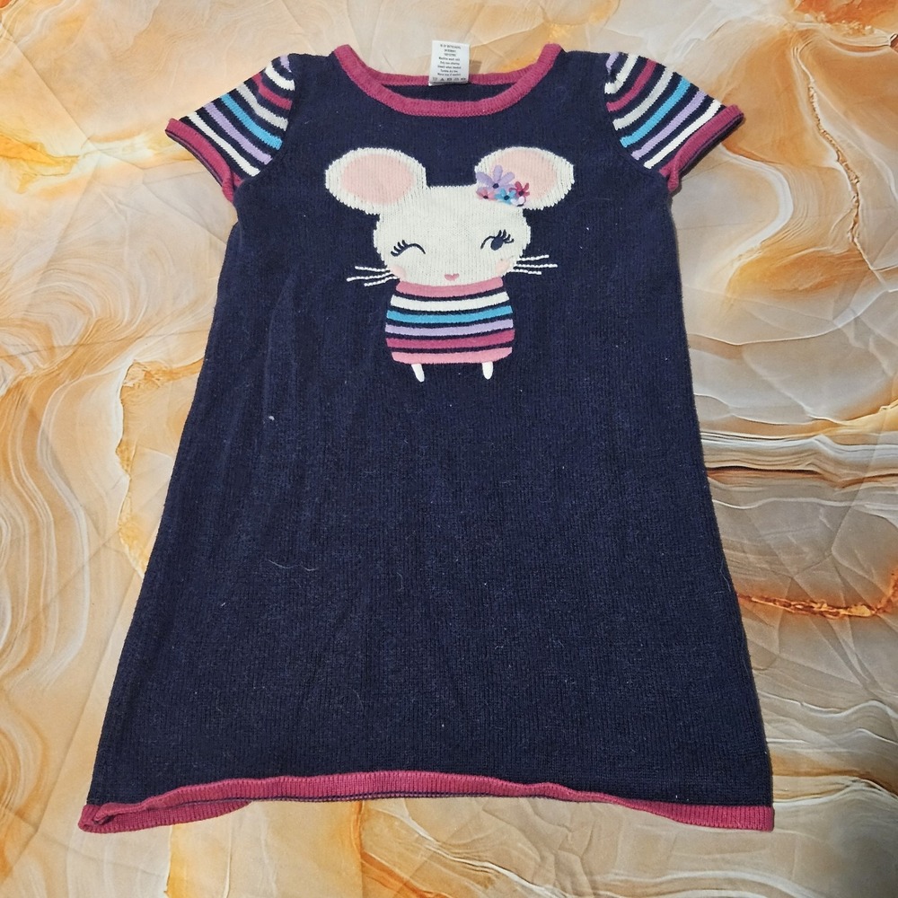 Gymboree Girls Mouse Sweater Dress Size 4T Short Sleeve